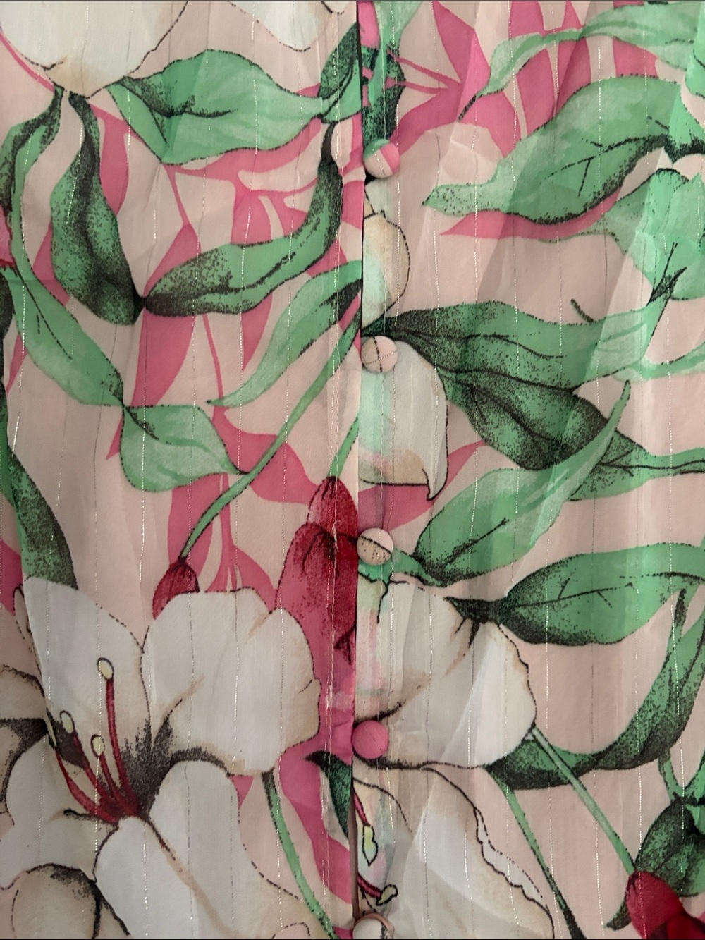 White House Black Market Pink Floral Tie-Neck Blouse - Picture 3 of 6